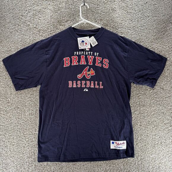 Atlanta Braces Shirt Mens Large Blue Majestic MLB Baseball Short Sleeve New Crew - Picture 1 of 11